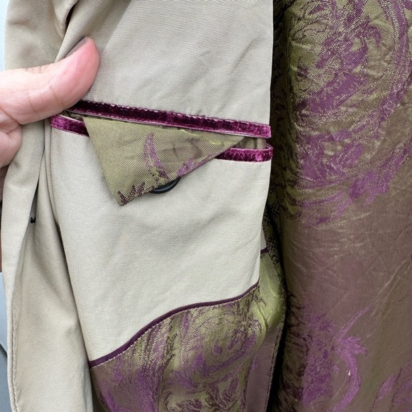 Ted Baker khaki button down purple lined midi length jacket. 3 (med) 38 - Picture 8 of 16